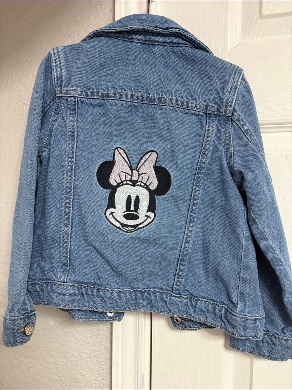 GAP Light Blue Denim Jacket with Minnie Patch and Pink Bow